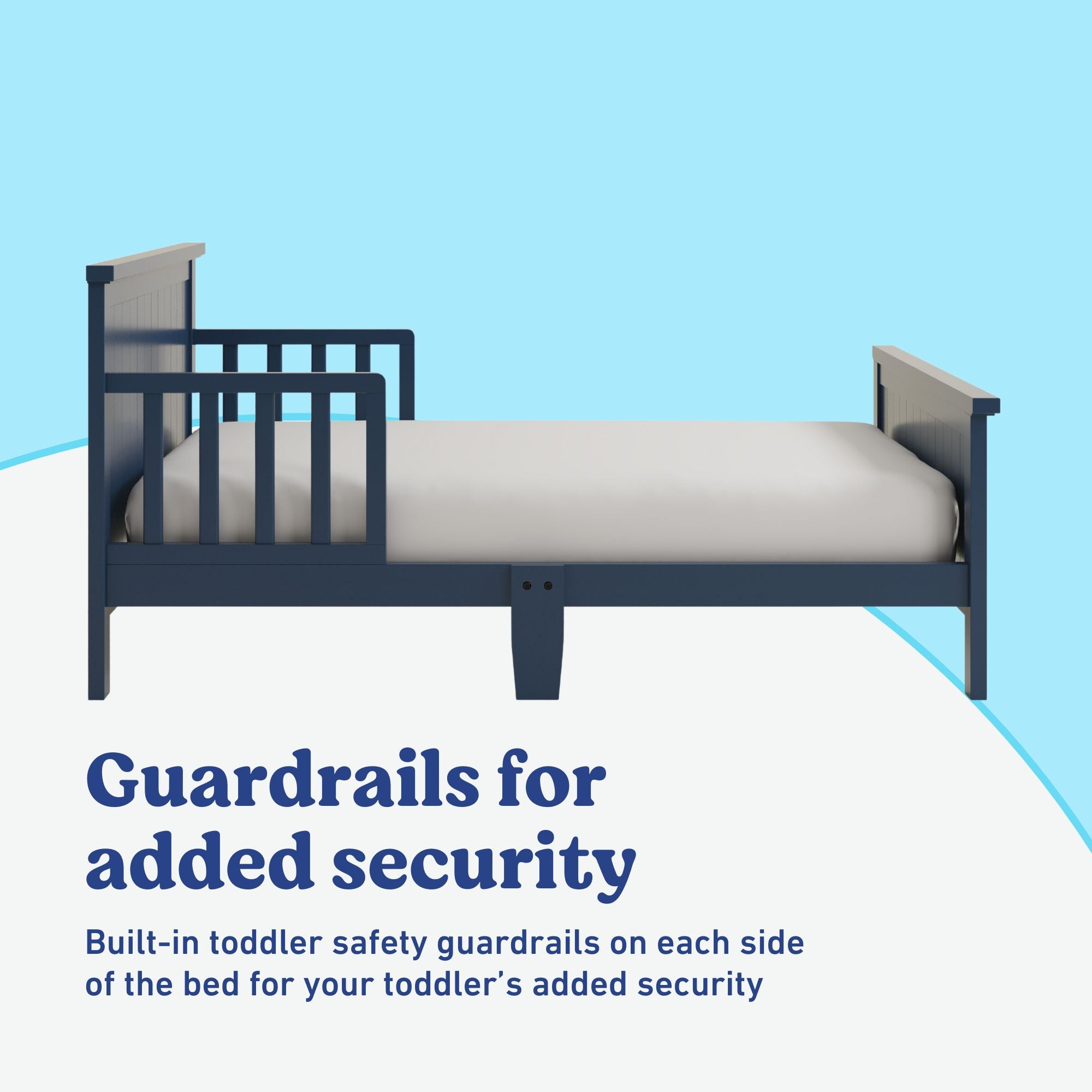 Bailey midnight blue toddler bed guardrails callout