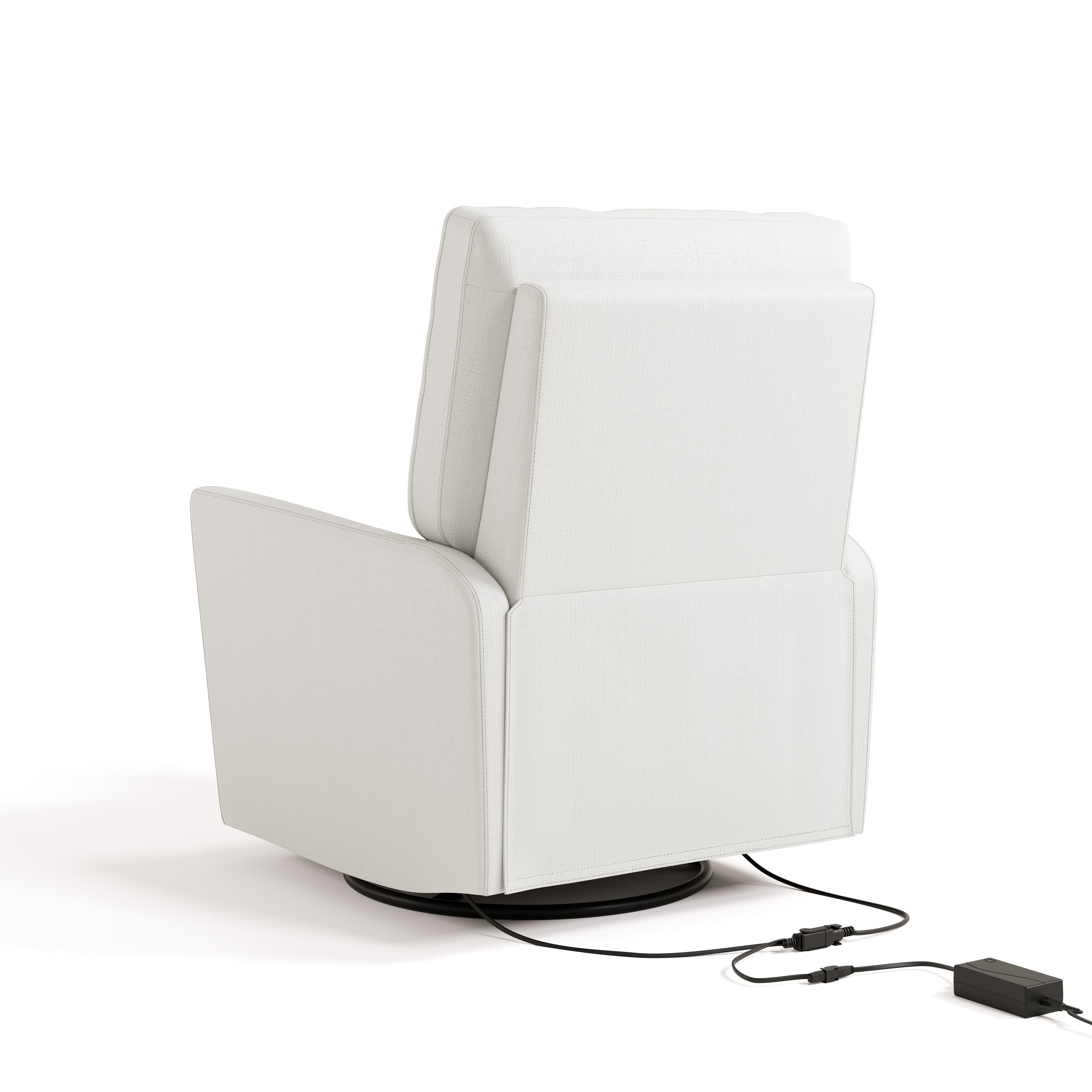 Santorini ivory basketweave recliner back view with power cord