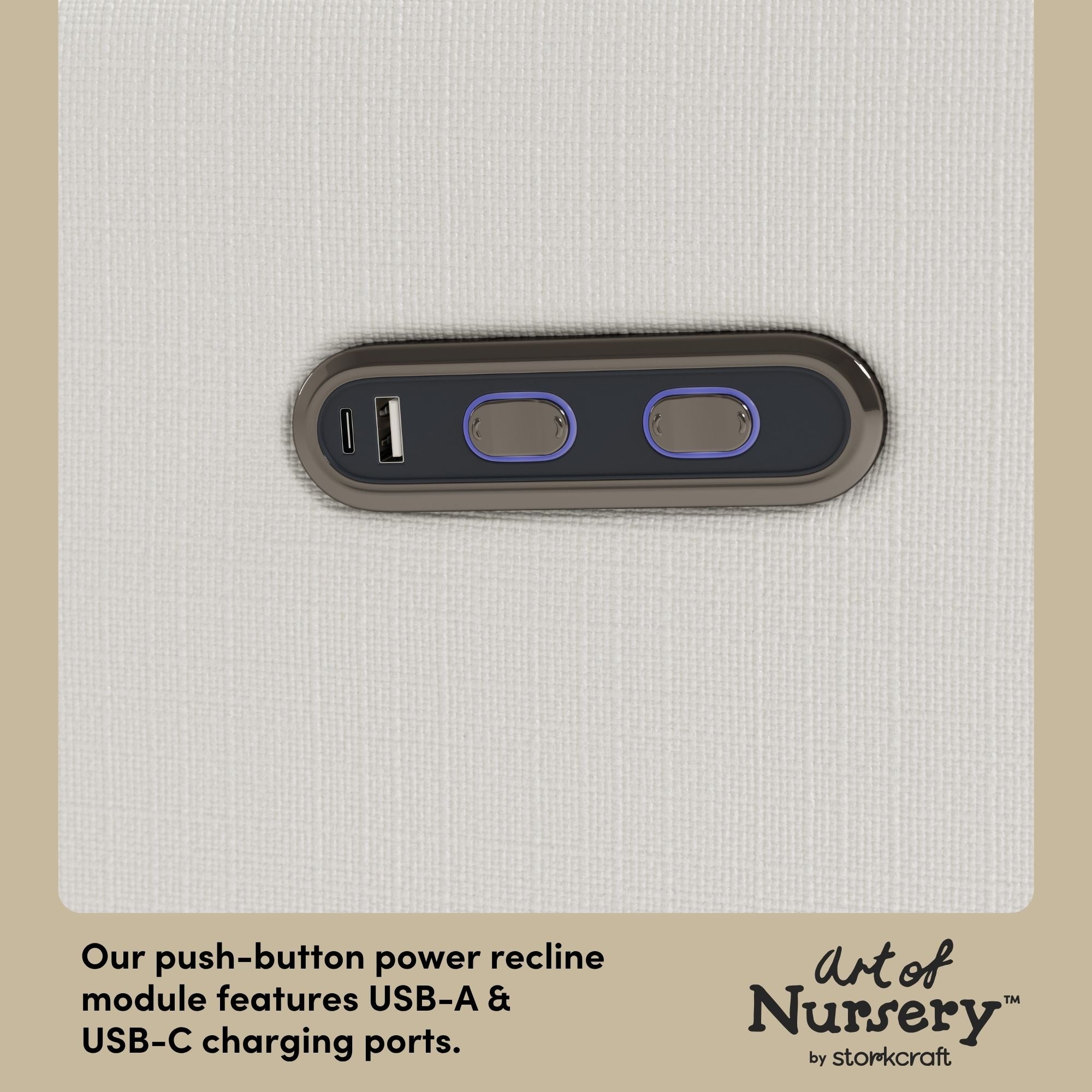 Santorini ivory basketweave glider dual USB ports callout