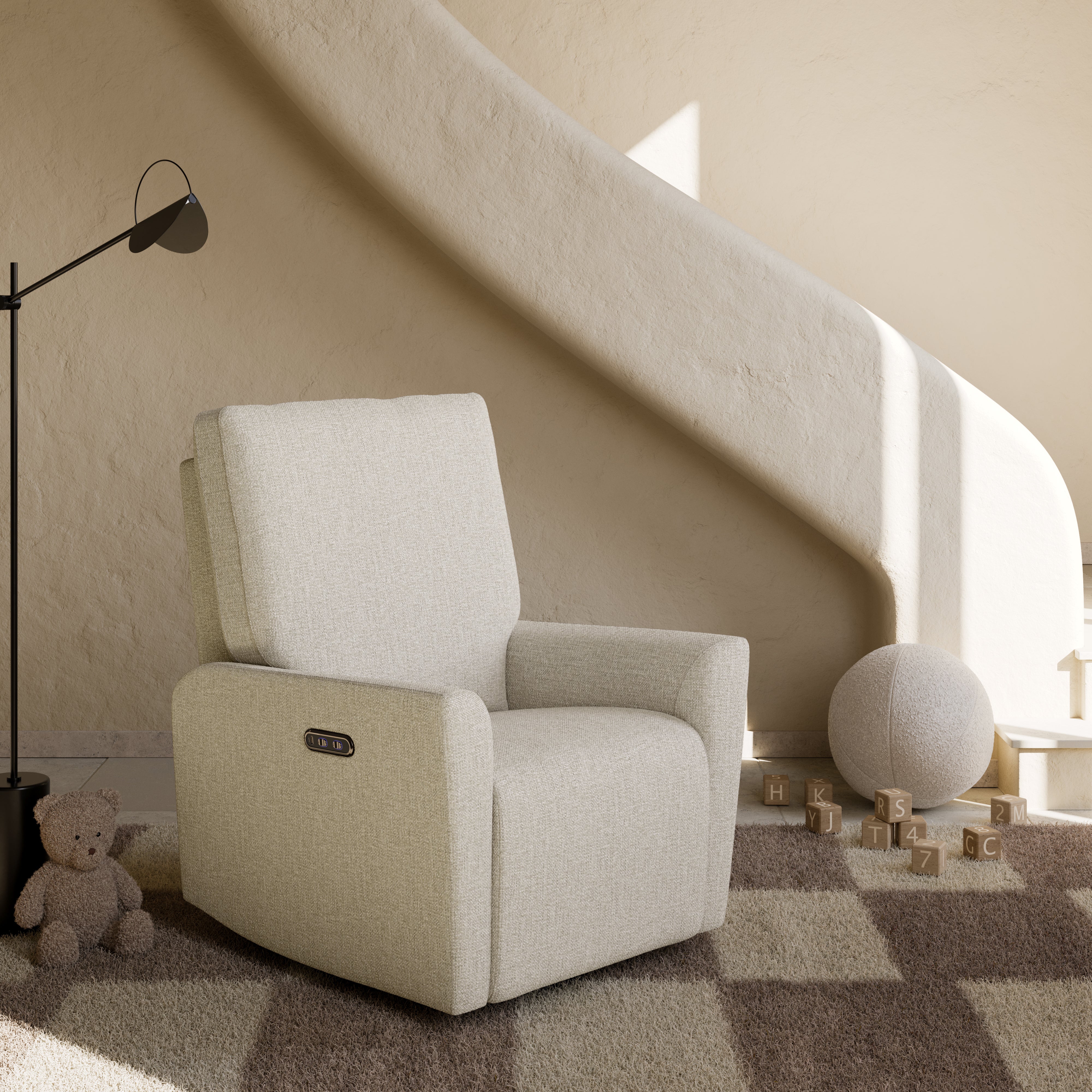 Santorini dune basketweave recliner in nursery