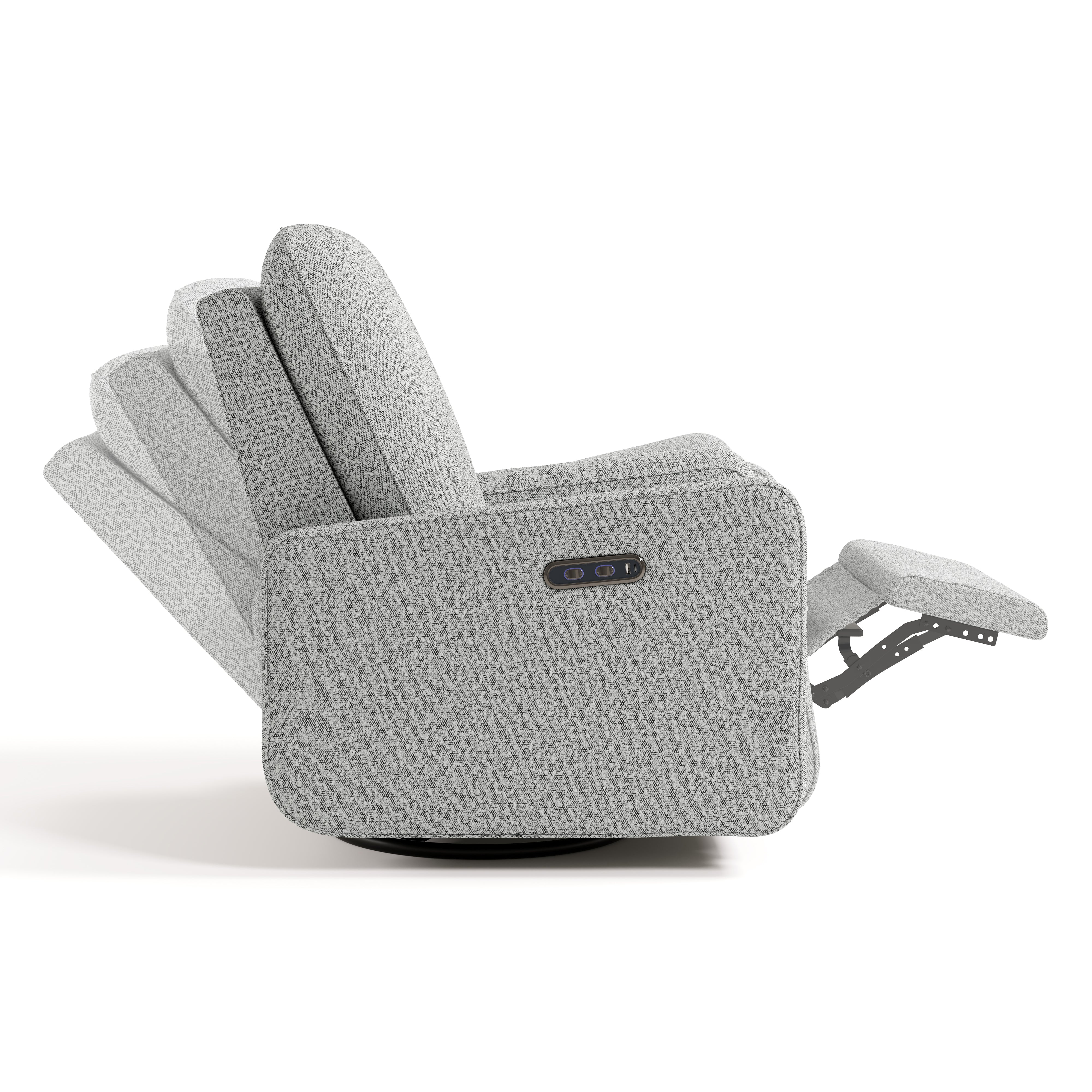 Teddi salt and pepper boucle power recliner side view with reclining position shadows