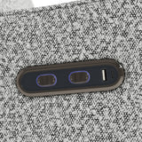 Teddi salt and pepper boucle power recliner closeup of dual USB ports and push power buttons