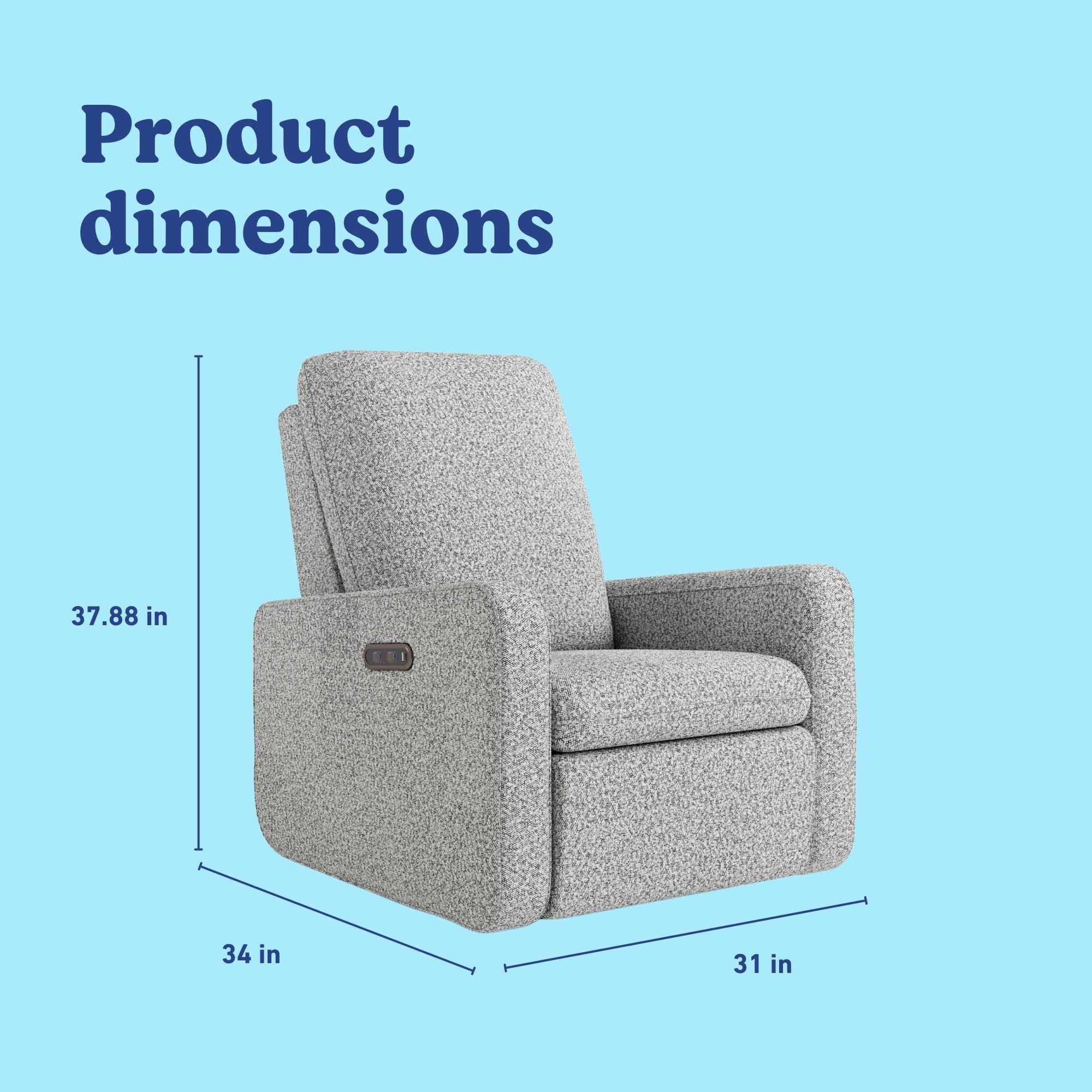 Teddi salt and pepper boucle power recliner with dimensions