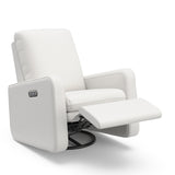 Teddi ivory basketweave power recliner angle view with leg rest up