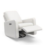 Teddi ivory basketweave power recliner reclined angle view with leg rest up
