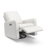 Teddi ivory basketweave power recliner reclined angle view with leg rest up