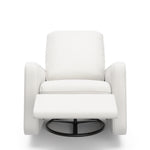 Teddi ivory basketweave power recliner reclined front view with leg rest up
