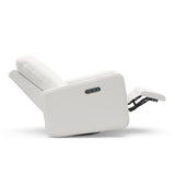 Teddi ivory basketweave power recliner reclined side view with leg rest up