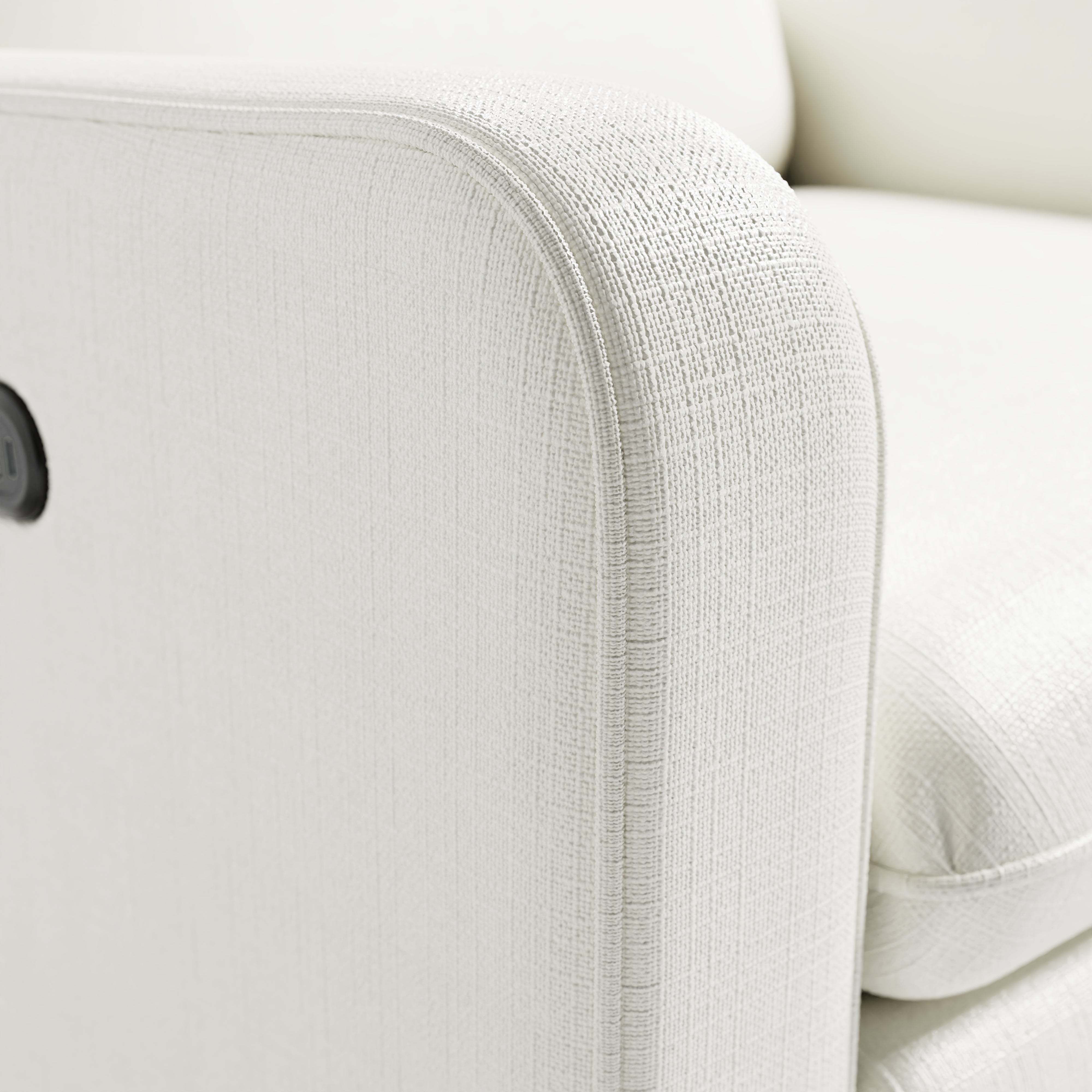 Teddi ivory basketweave power recliner close up of boucle fabric on arm