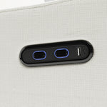 Teddi ivory basketweave power recliner close up of dual USB ports and push power buttons