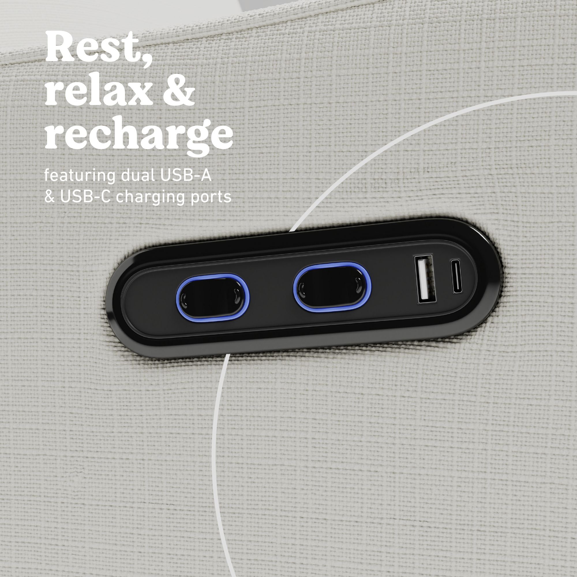 Teddi ivory basketweave power recliner dual USB ports callout