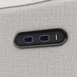 Teddi steel basketweave power recliner close up of dual USB ports and push power buttons