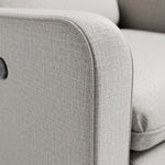 Teddi steel basketweave power recliner close up of boucle fabric on arm