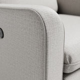 Teddi steel basketweave power recliner close up of boucle fabric on arm