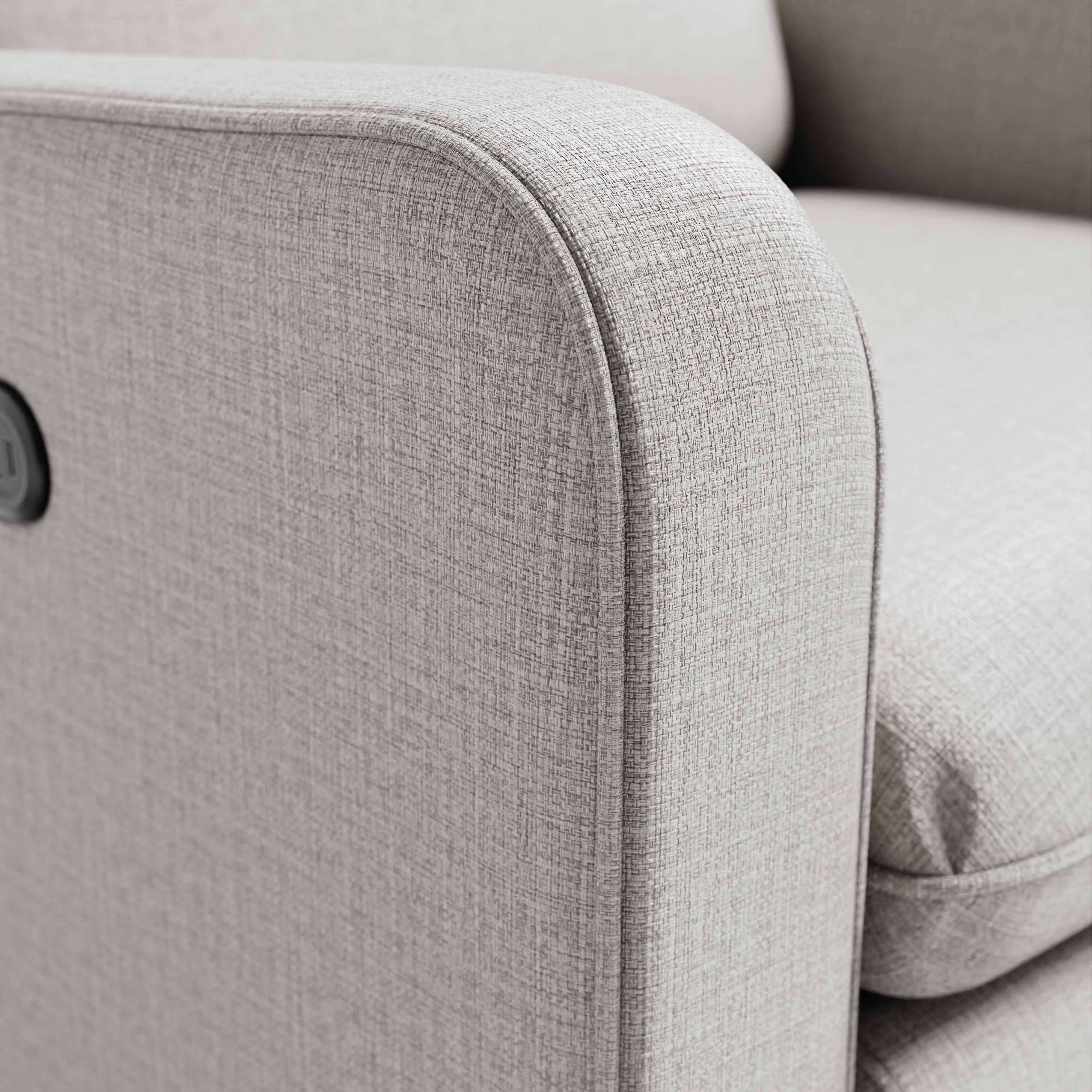 Teddi steel basketweave power recliner close up of boucle fabric on arm