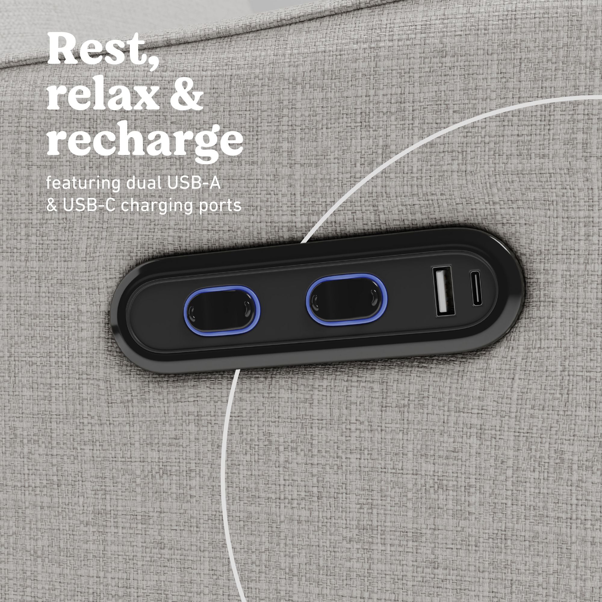 Teddi steel basketweave power recliner dual USB ports callout