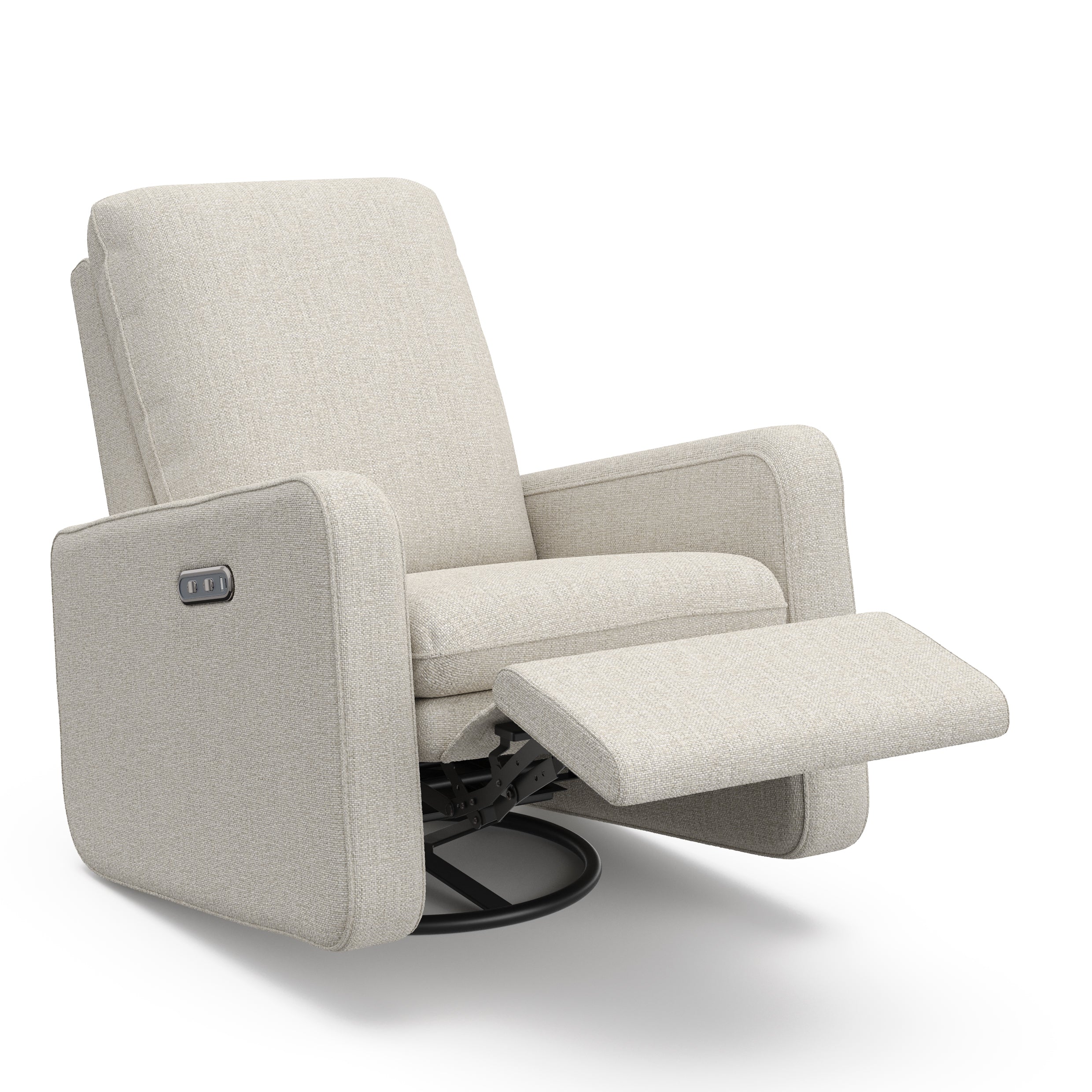 Teddi dune basketweave power recliner angle view with leg rest up