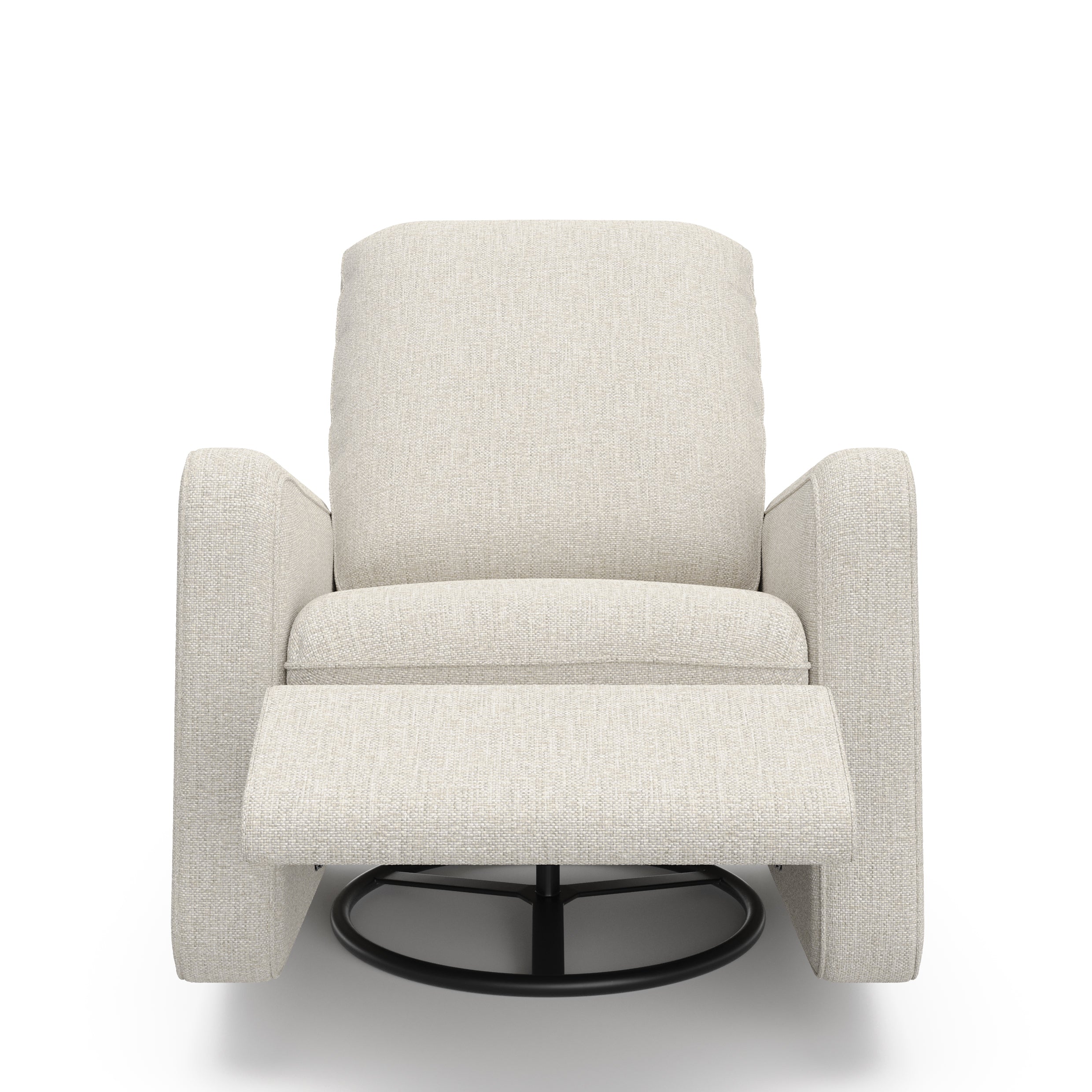 Teddi dune basketweave power recliner reclined front view with leg rest up