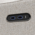 Teddi dune basketweave power recliner close up of dual USB ports and push power buttons