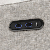 Teddi dune basketweave power recliner close up of dual USB ports and push power buttons