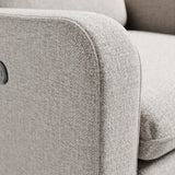 Teddi dune basketweave power recliner close up of boucle fabric on arm