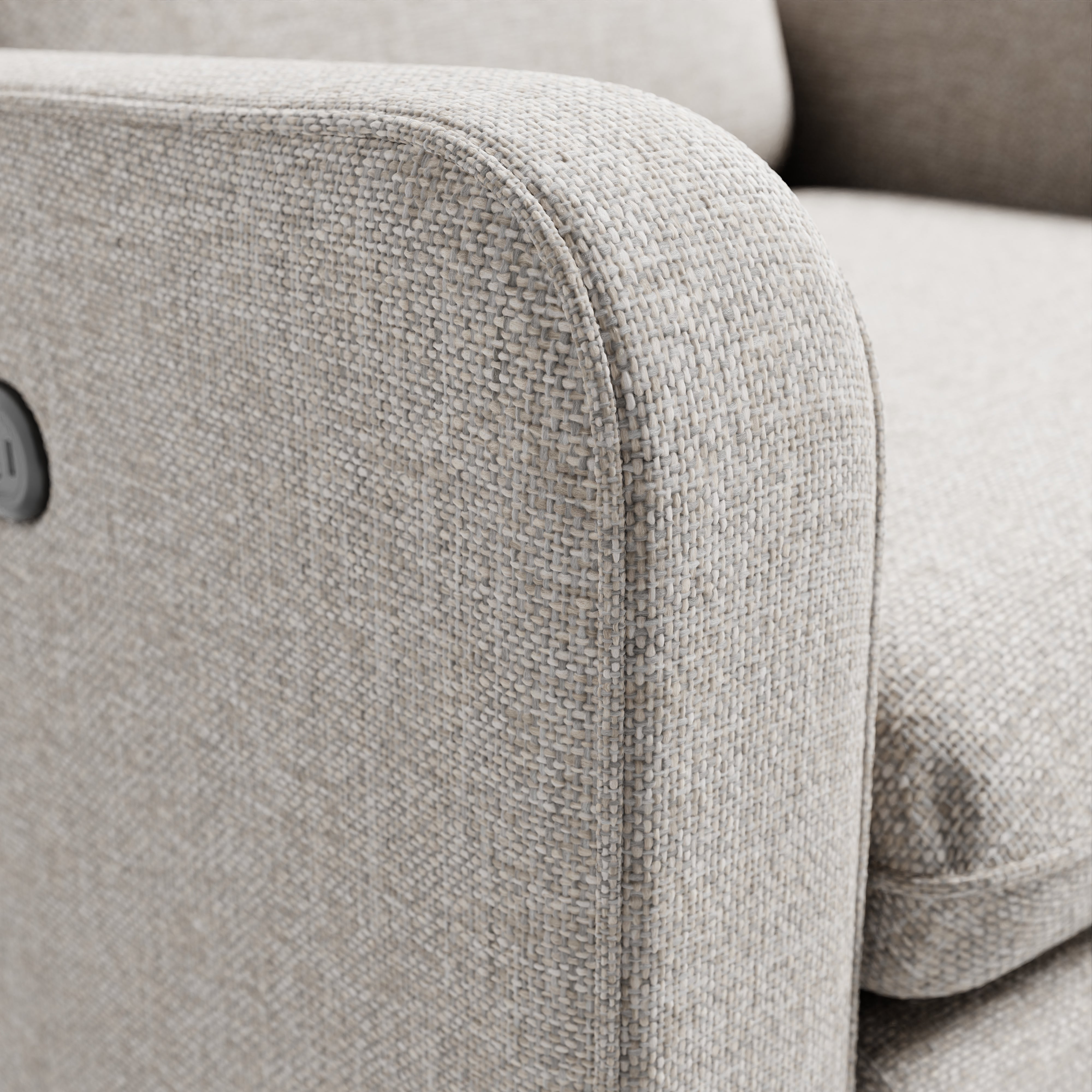 Teddi dune basketweave power recliner close up of boucle fabric on arm