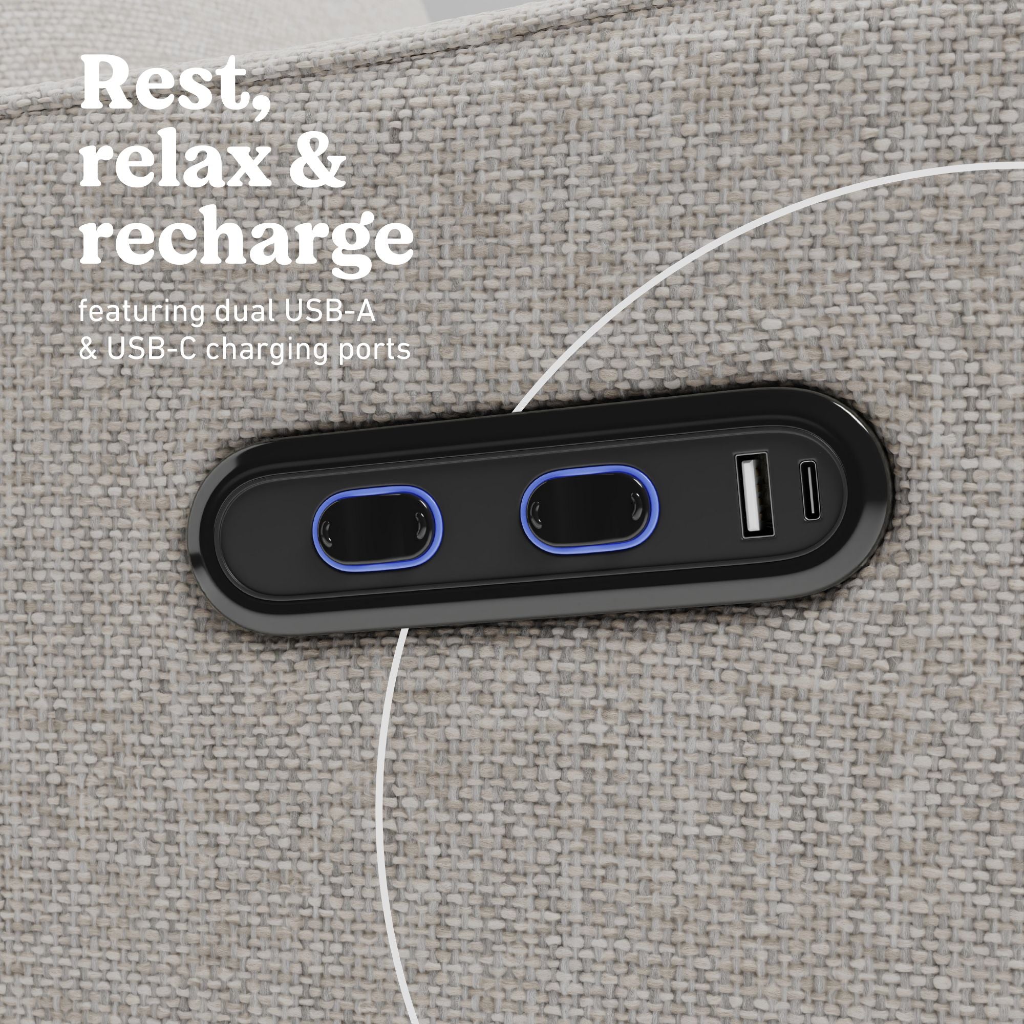 Teddi dune basketweave power recliner dual USB ports callout