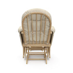 natural glider and ottoman with beige cushions back view