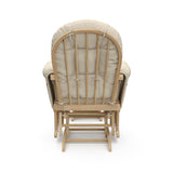 natural glider and ottoman with beige cushions back view