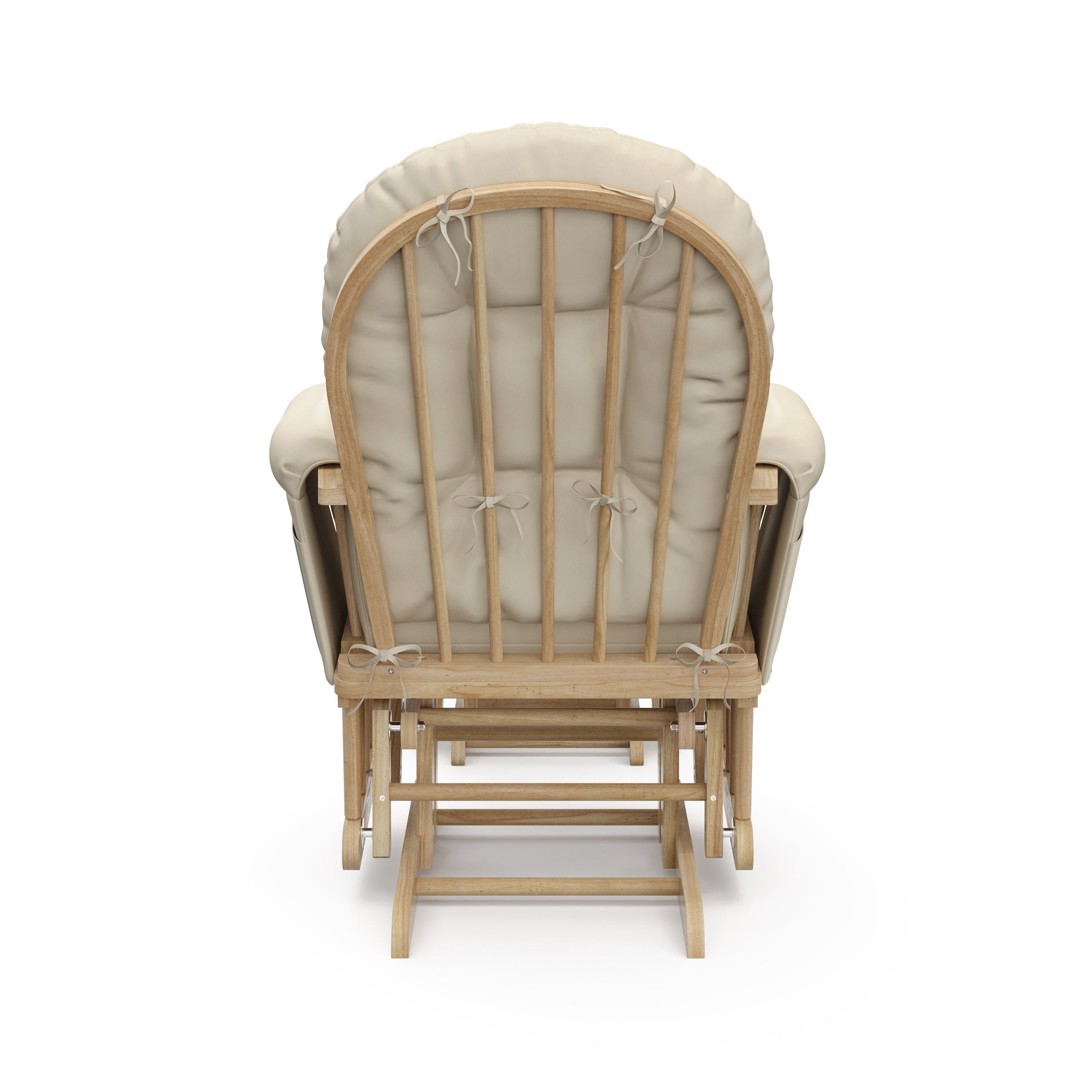 natural glider and ottoman with beige cushions back view