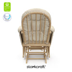 hoop glider and ottoman natural frame with beige cushions with GGG and PTPA logo on top left