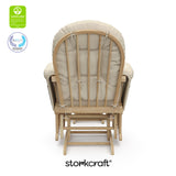 hoop glider and ottoman natural frame with beige cushions with GGG and PTPA logo on top left