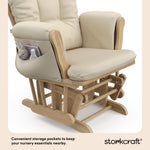 hoop glider and ottoman natural frame with beige cushions storage pocket callout