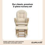 hoop glider and ottoman natural frame with beige cushions 2-piece nursery set callout