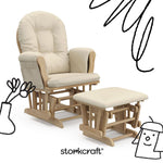 hoop glider and ottoman natural frame with beige cushions with black doodles overlaid on image