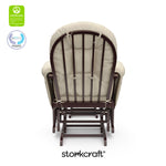 hoop glider and ottoman espresso frame with beige cushions with GGG and PTPA logo on top left