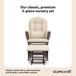 hoop glider and ottoman espresso frame with beige cushions 2-piece nursery set callout