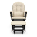 black glider and ottoman with beige cushions front view