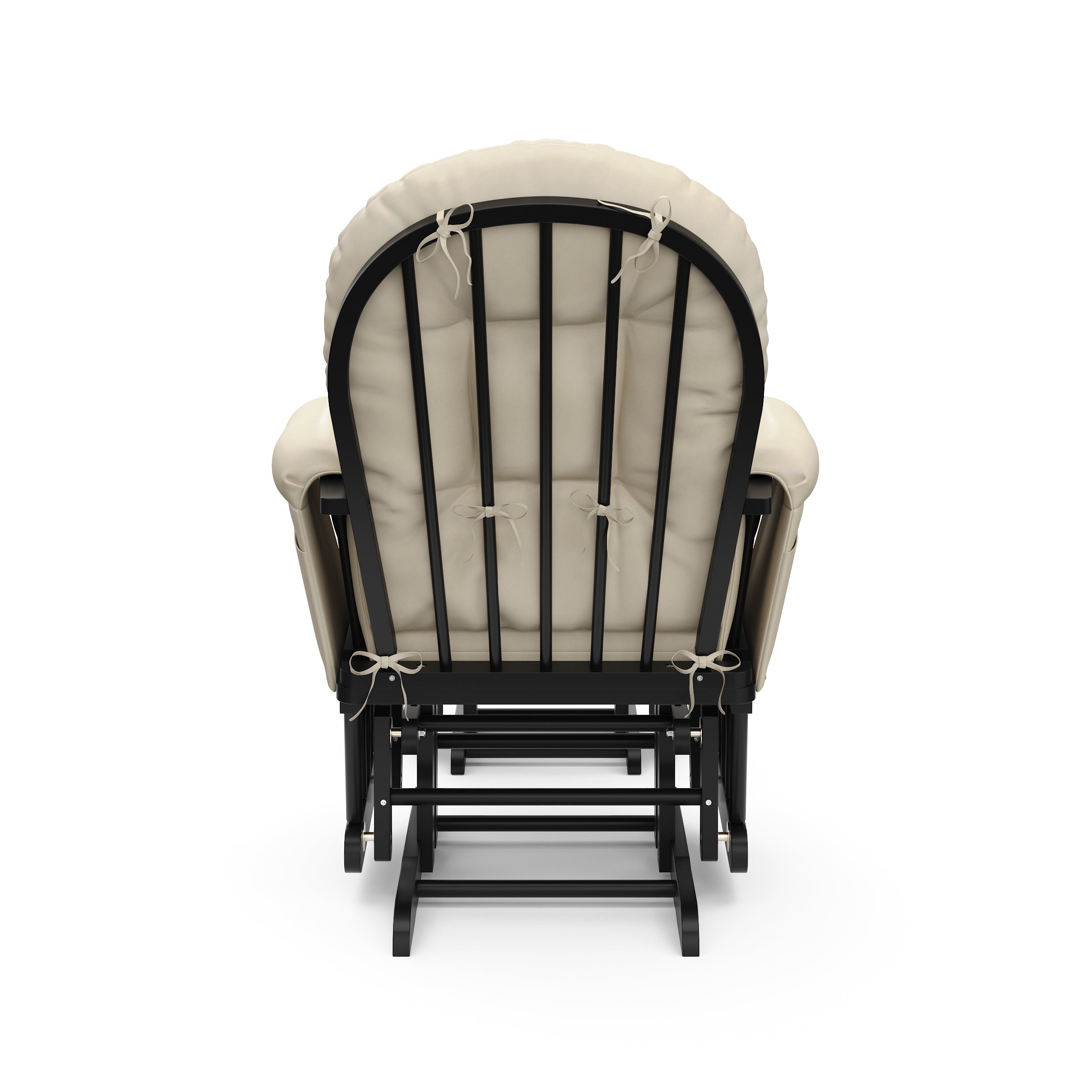 black glider with beige cushions back view