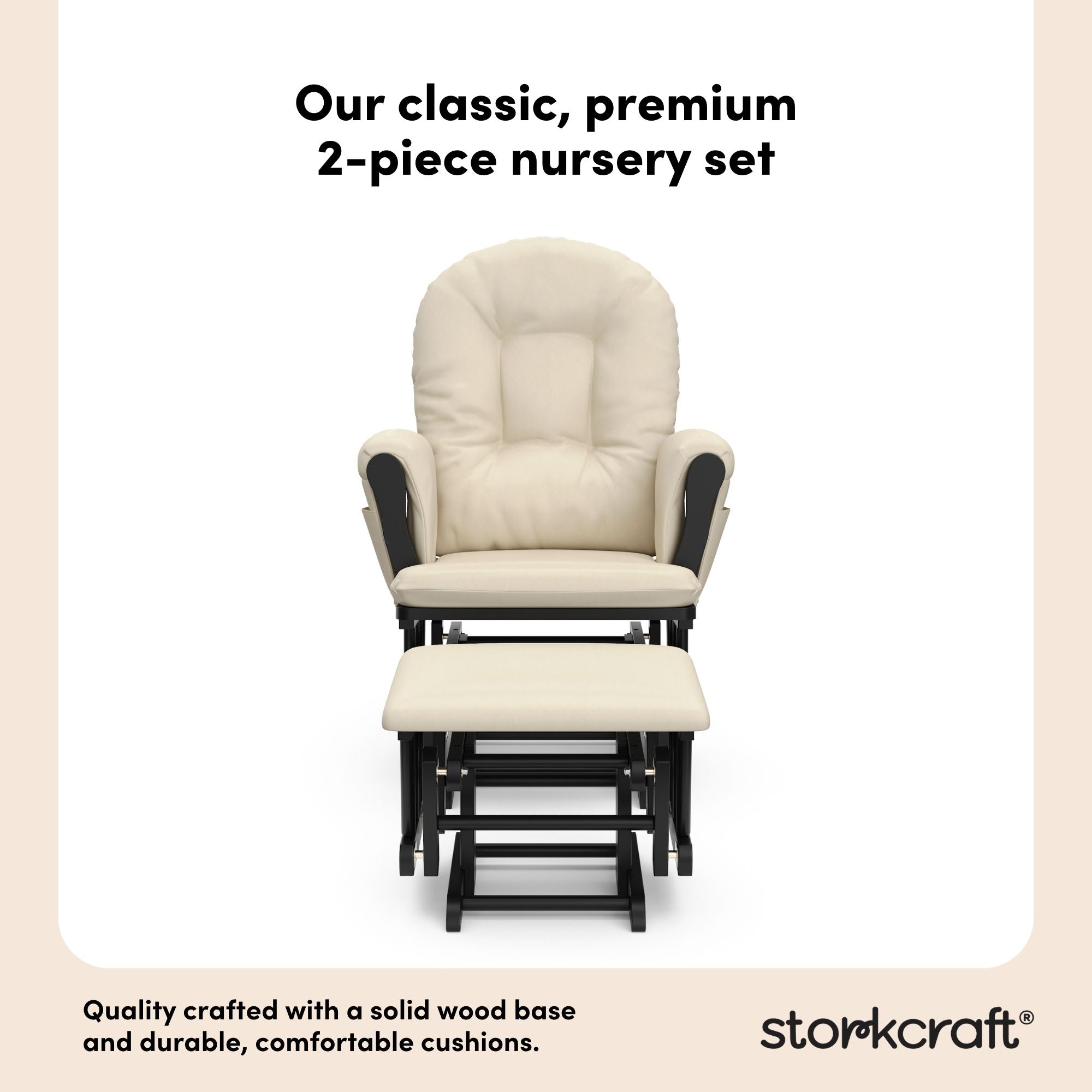 hoop glider and ottoman black frame with beige cushions 2-piece nursery set callout