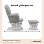 hoop glider and ottoman white frame with light gray cushions smooth gliding motion callout