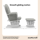 hoop glider and ottoman white frame with light gray cushions smooth gliding motion callout