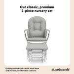 hoop glider and ottoman white frame with light gray cushions 2-piece nursery set callout