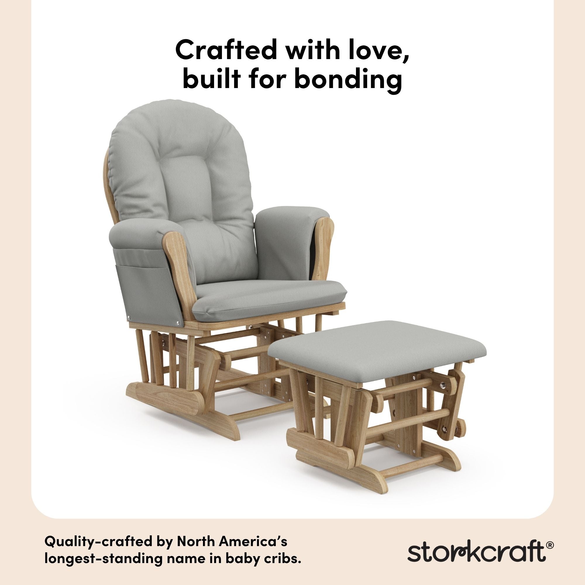 hoop glider and ottoman natural frame with light gray cushions style callout