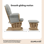 hoop glider and ottoman natural frame with light gray cushions smooth gliding motion callout