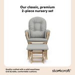 hoop glider and ottoman natural frame with light gray cushions 2-piece nursery set callout