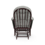 espresso glider and ottoman with light gray cushions back view