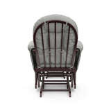 espresso glider and ottoman with light gray cushions back view