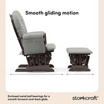 hoop glider and ottoman espresso frame with light gray cushions smooth gliding motion callout