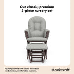 hoop glider and ottoman espresso frame with light gray cushions 2-piece nursery set callout